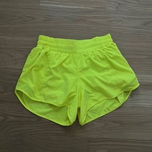 Lululemon Hotty Hot Low-Rise Lined Short 4”; Size 6; Color: Highlight Yellow